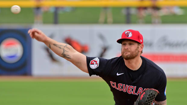 Feb 26, 2024; Peoria, Arizona, USA; Cleveland Guardians starting pitcher Ben Lively (39) throws in the first inning against the San Diego Padres during a spring training game at Peoria Sports Complex. Mandatory Credit: Matt Kartozian-USA TODAY Sports